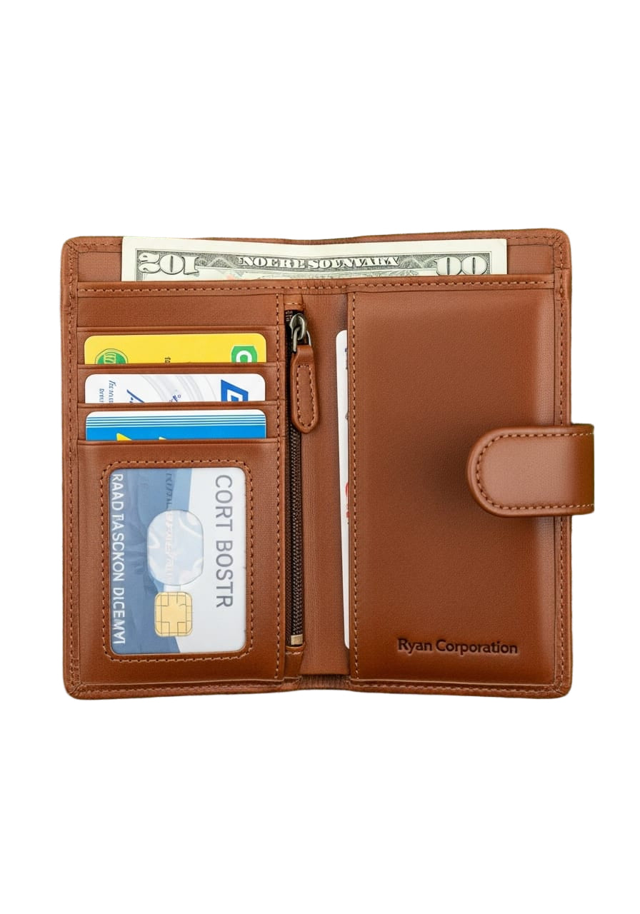 Brown Leather Zipper Wallet Functional & Organized