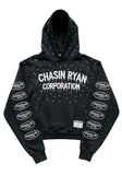 Black Cropped Hoodie with Studs & Sleeve Patches