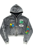 Black Zip-Up Hoodie with Patches