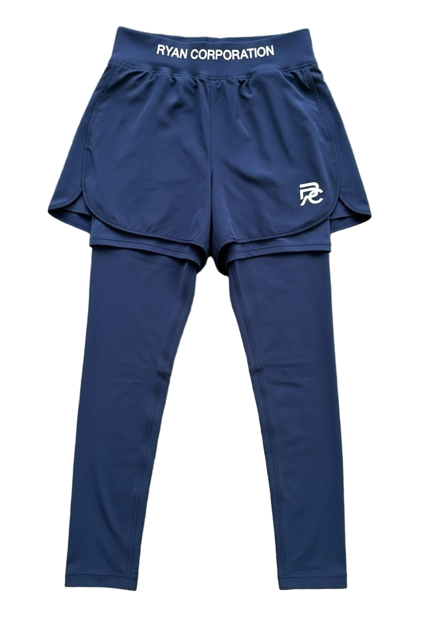Women's Navy Blue Athletic Leggings with Integrated Shorts