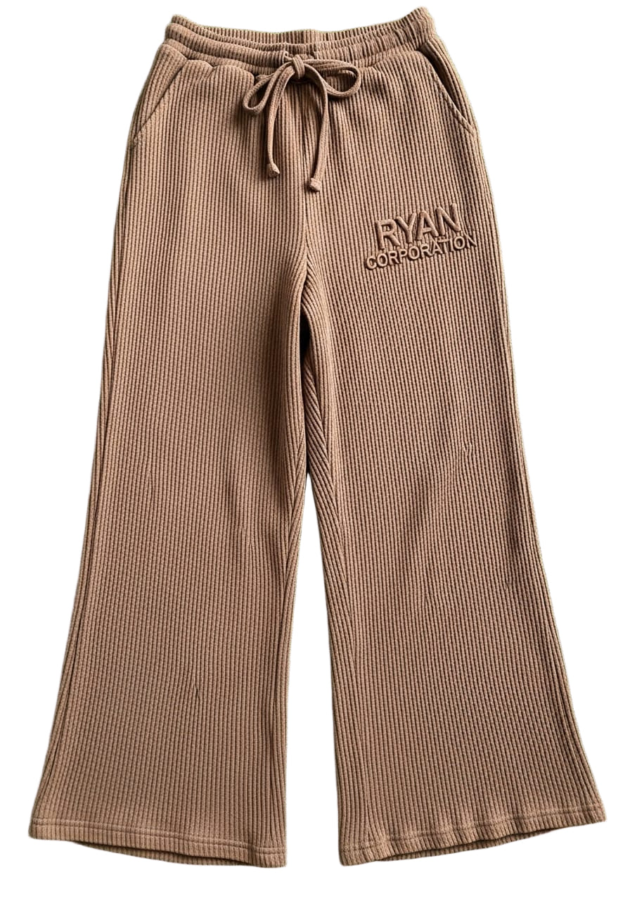 Brown Ribbed Wide Leg Pants