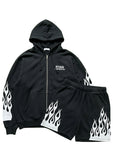 Black Flame Zip Hoodie & Shorts Set "Hate the Sin, Love the Sinner"