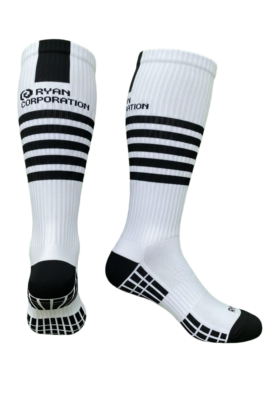 White Knee-High Athletic Socks with Black Accents