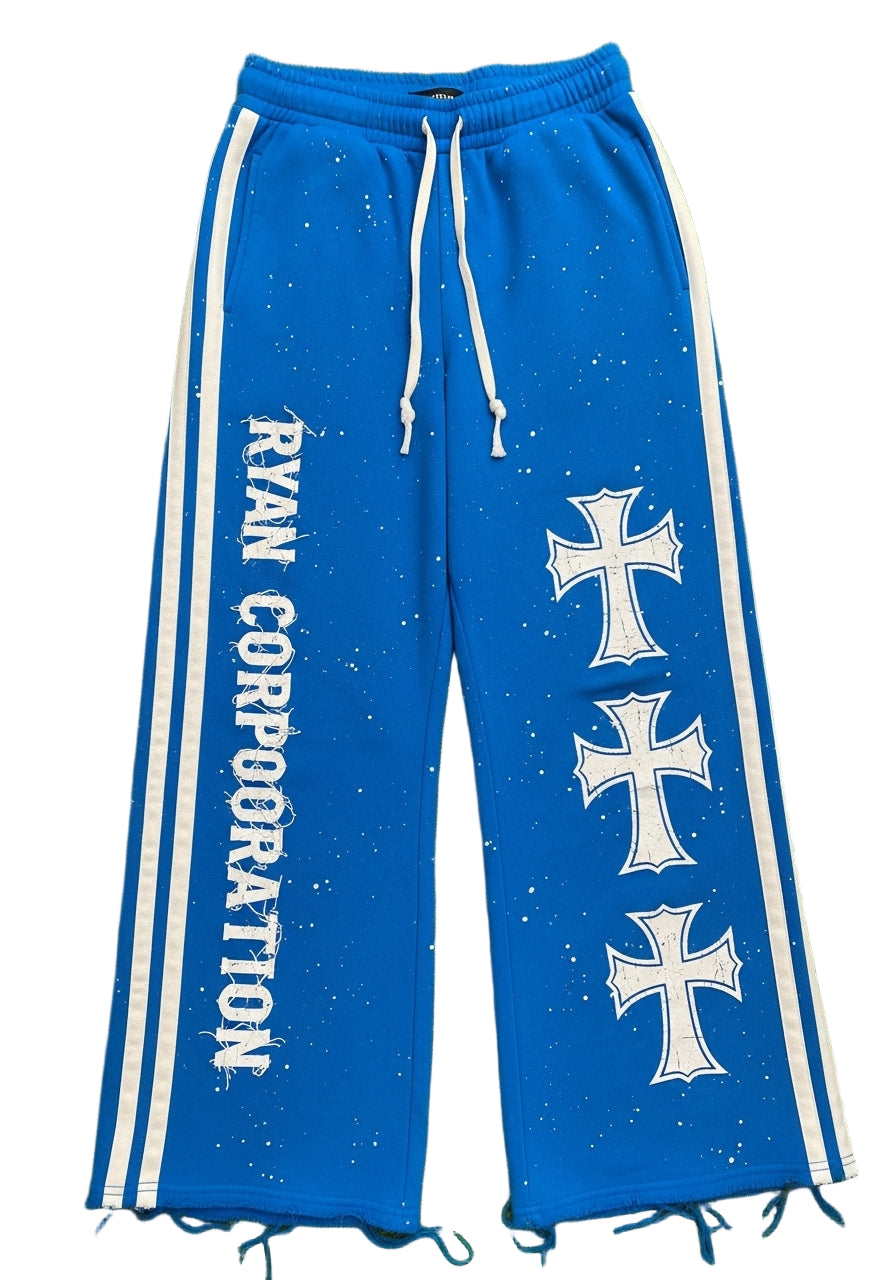 RYAN CORPORATION Blue Distressed Sweatpants