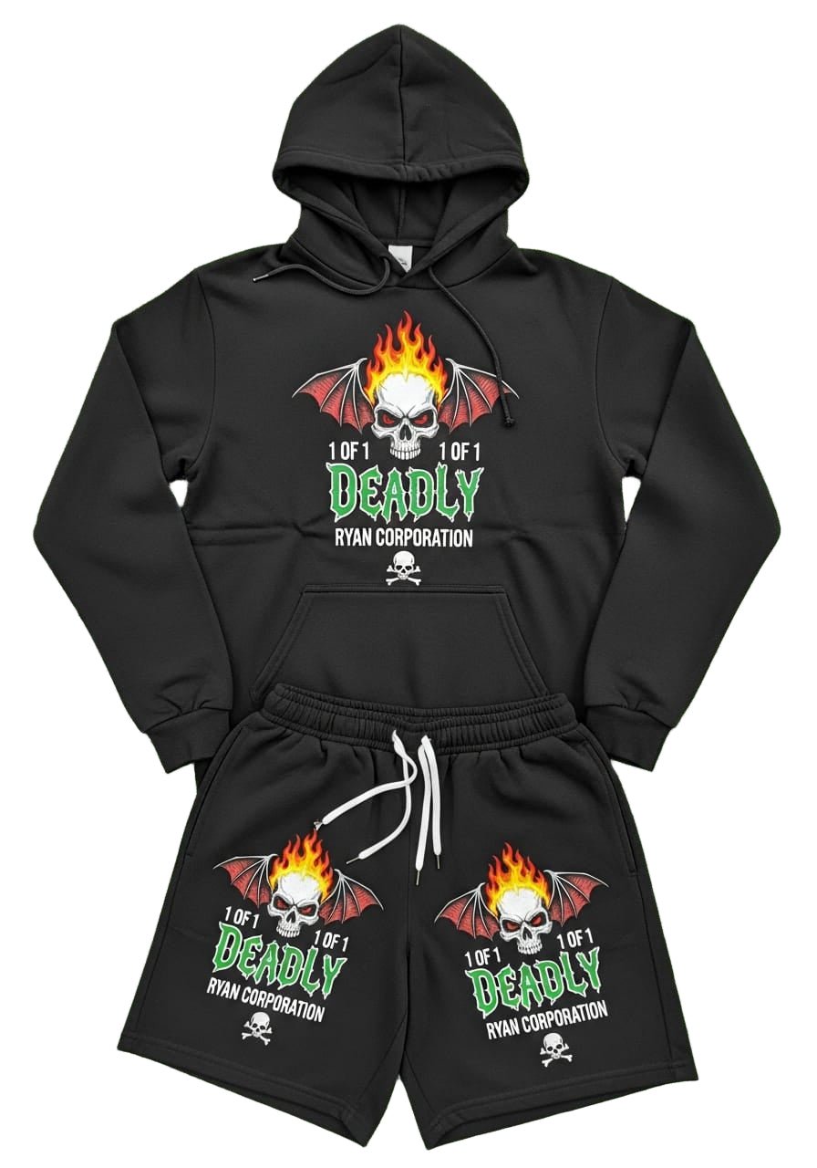Ryan Corporation Deadly Black Hoodie & Shorts Set
