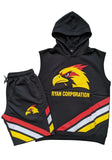Ryan Corporation Hoodie & Shorts Set Black with Red & Yellow Accents
