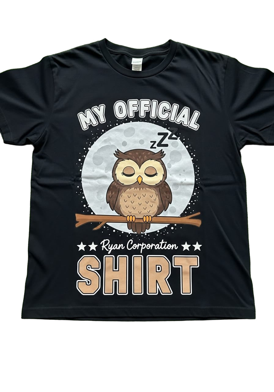 Ryan Corporation “My Official Napping Shirt” Owl Graphic T-Shirt – Black