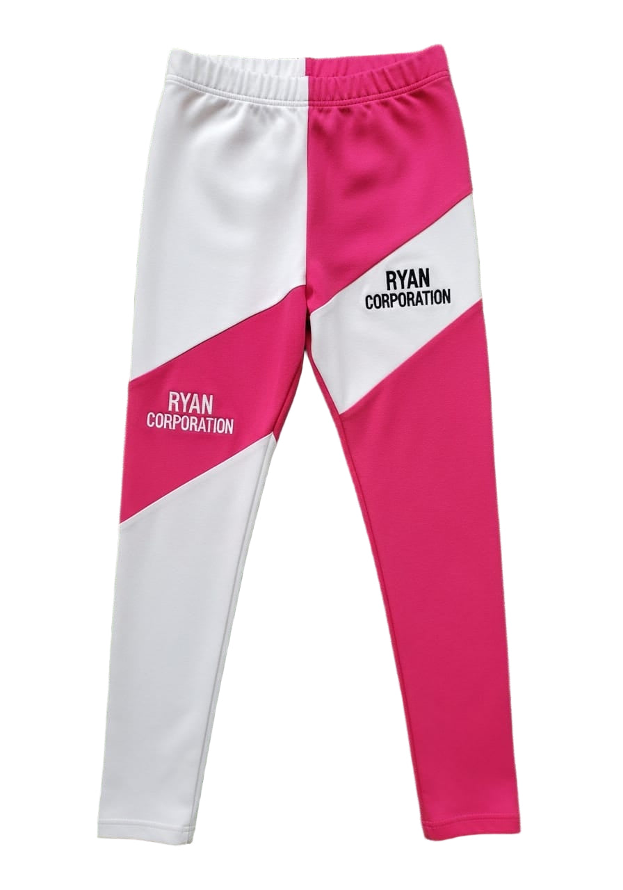 Dual-Tone Pink & White Leggings with Bold Branding