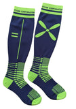 Navy Blue Knee-High Compression Sock with Lime Accents