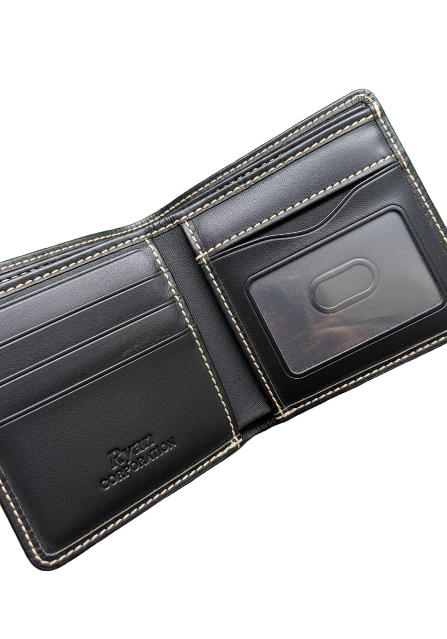 Black Leather Wallet with White Stitching Ryan Corporation