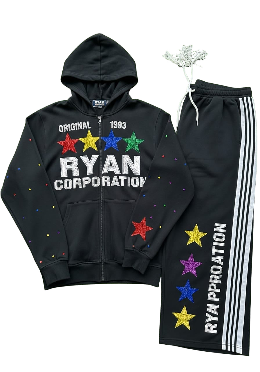 Ryan Corporation Black Rhinestone Tracksuit