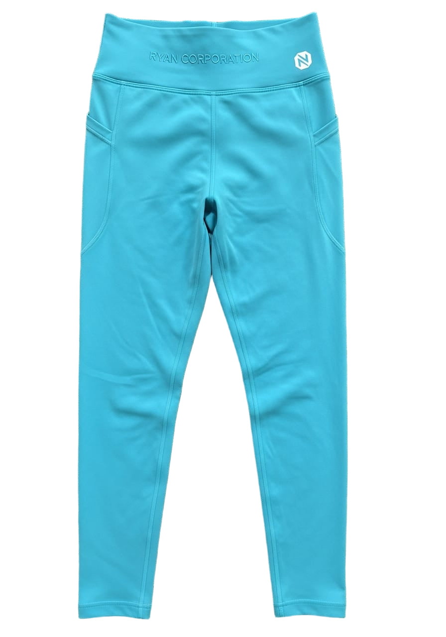Aqua Blue High-Waist Leggings with Side Pockets
