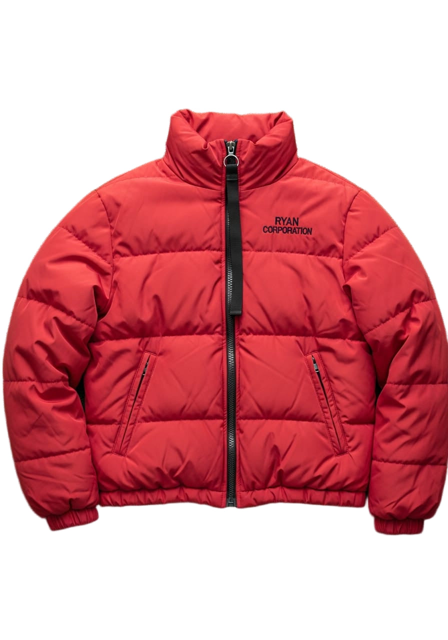 Red Quilted Puffer Jacket with Black Zipper