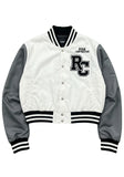 White & Charcoal Varsity Cropped Jacket Ryan Corporation