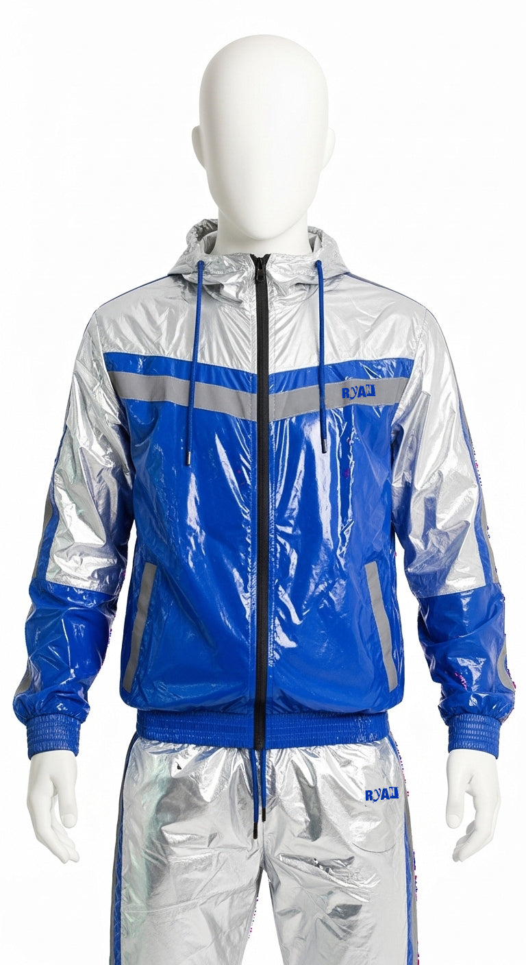 SHINE UP Reflective Blue & Silver Nylon Tracksuit Ryan Logo
