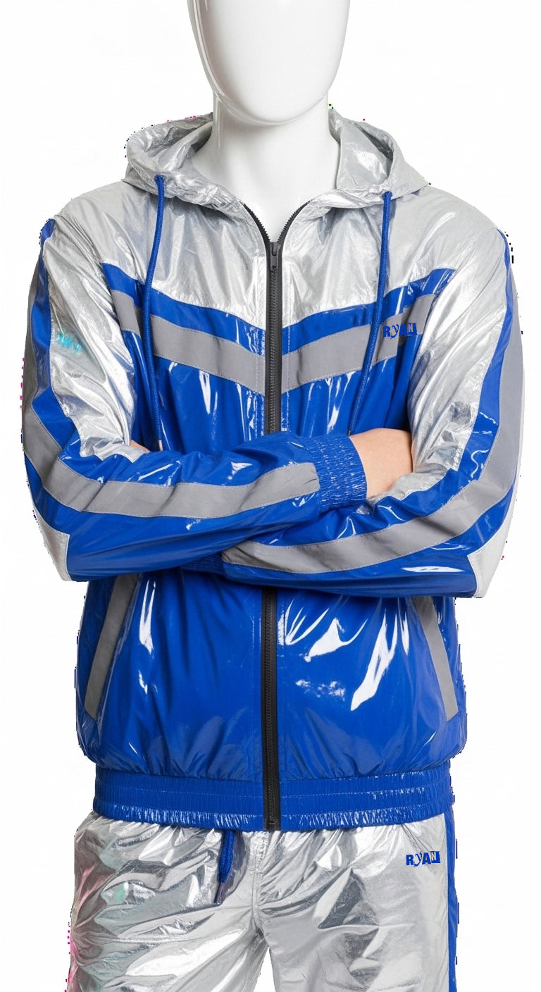 SHINE UP Reflective Blue & Silver Nylon Tracksuit Ryan Logo