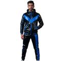 Men's Glossy Black & Electric Blue Chevron Tracksuit  High Fashion Streetwear Set