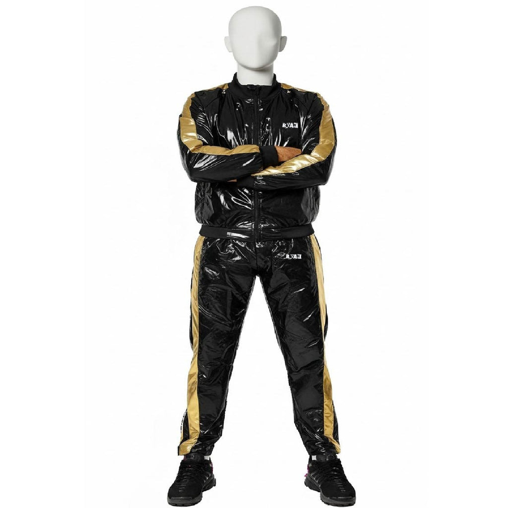 Black & Gold PU Nylon Jogging Suit  Sporty Elegance for Active Lifestyles