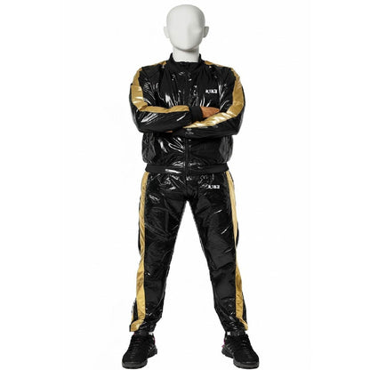 Black & Gold PU Nylon Jogging Suit  Sporty Elegance for Active Lifestyles