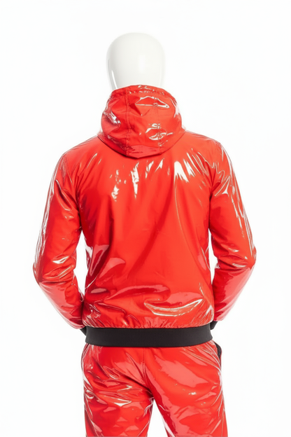 Glossy Red PVC Tracksuit  Black Stripe