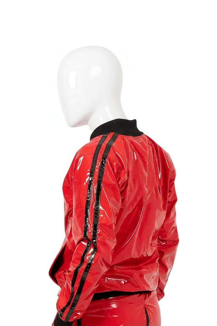 PLAY UP Glossy Red PVC Tracksuit Black Stripe & Logo