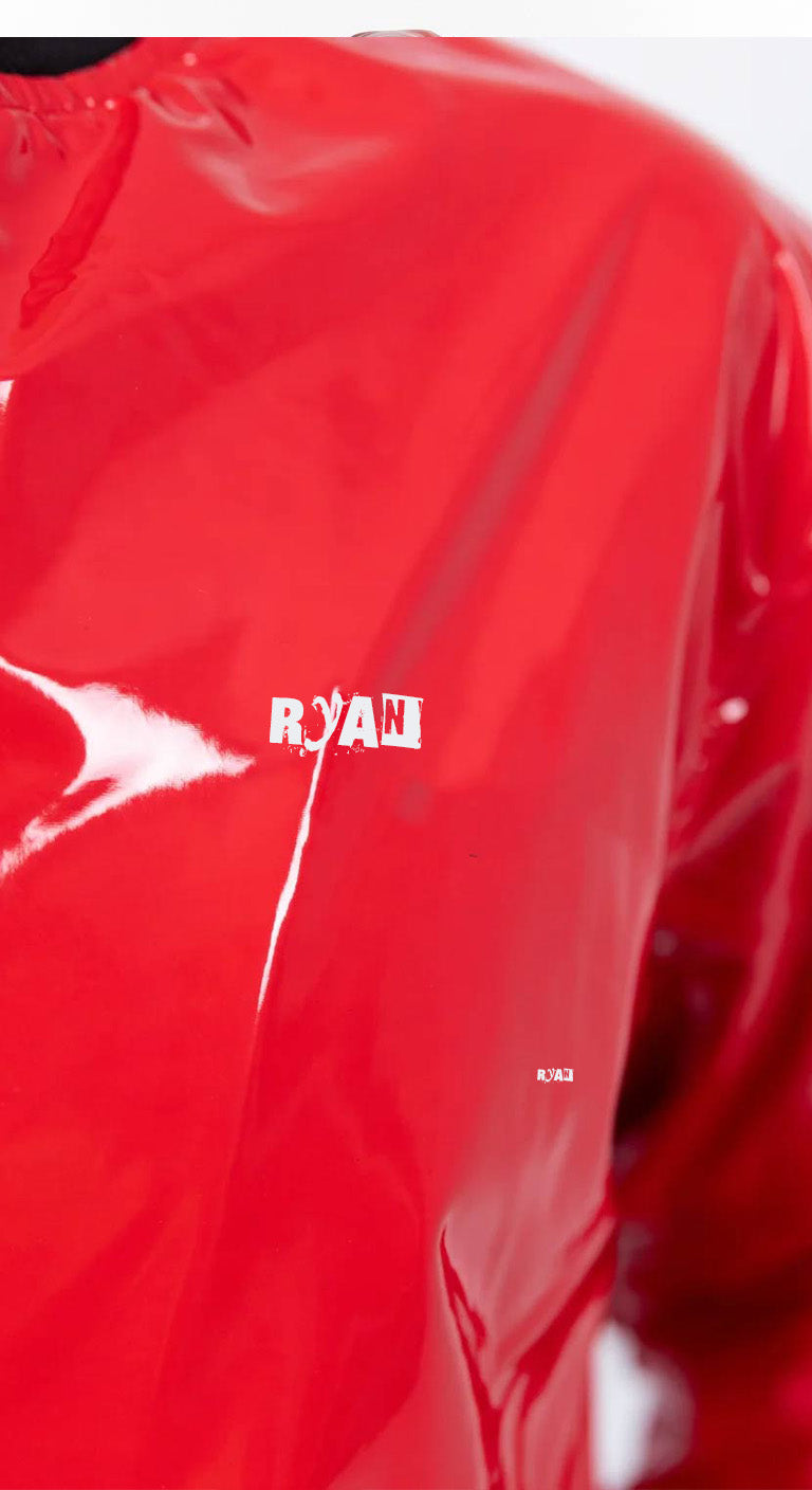 PLAY UP Glossy Red PVC Tracksuit Black Stripe & Logo