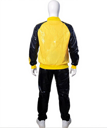 Yellow & Black PU Nylon Jogging Suit  Unisex Street & Sport Style