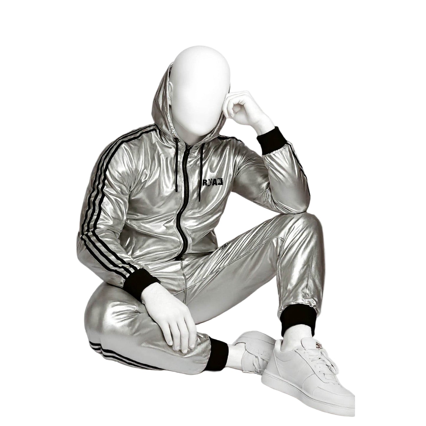 Silver Shiny Spandex Tracksuit Modern Athletic & Street Style