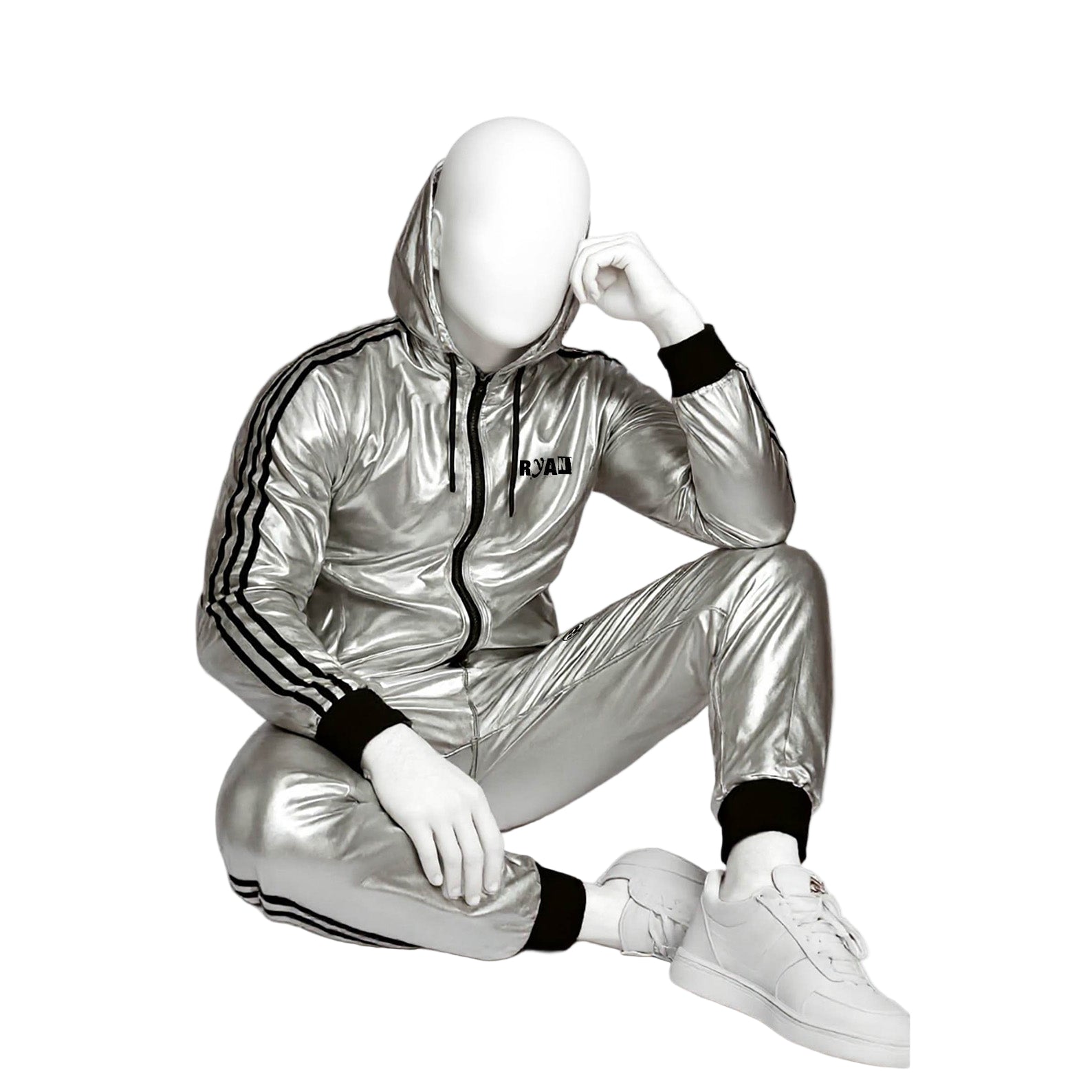 Silver Shiny Spandex Tracksuit Modern Athletic & Street Style
