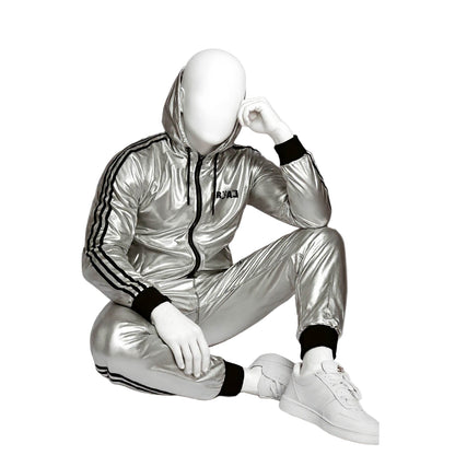 Silver Shiny Spandex Tracksuit Modern Athletic & Street Style