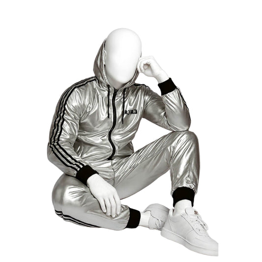 Silver Shiny Spandex Tracksuit Modern Athletic & Street Style