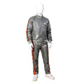 Gray PU Nylon Jogging Suit with Orange Stripes  Unisex Street & Sport Style