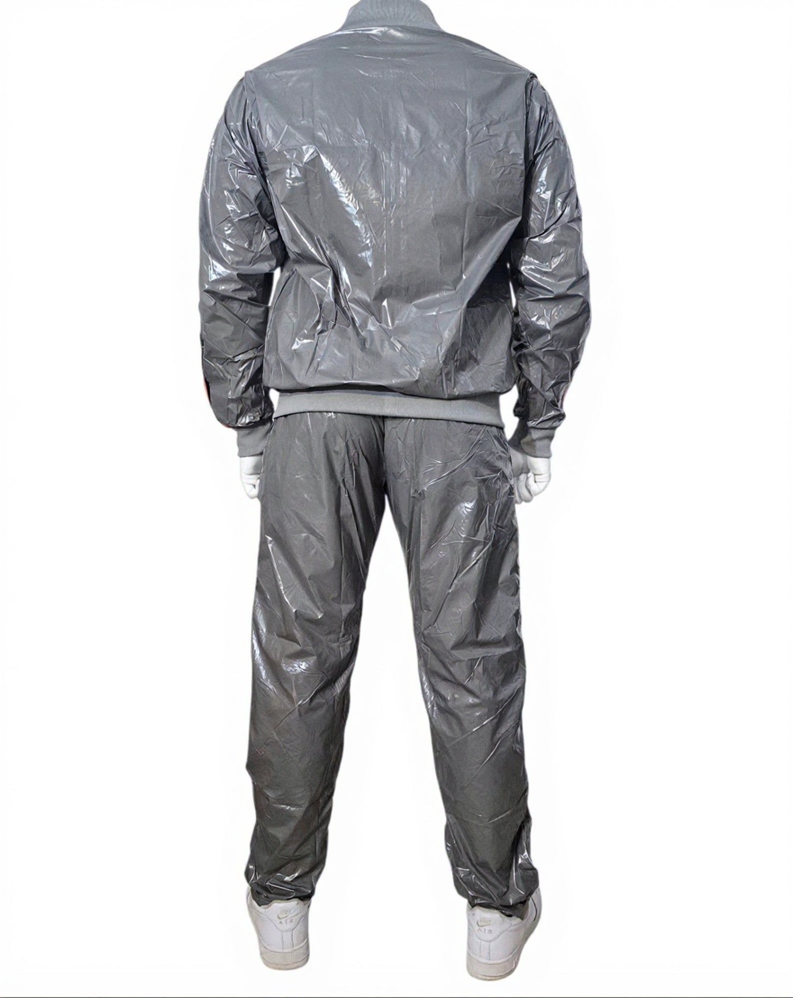 Gray PU Nylon Jogging Suit with Orange Stripes  Unisex Street & Sport Style