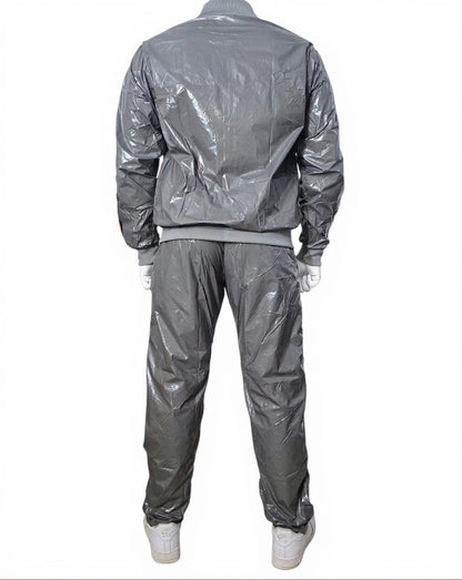 Gray PU Nylon Jogging Suit with Orange Stripes  Unisex Street & Sport Style