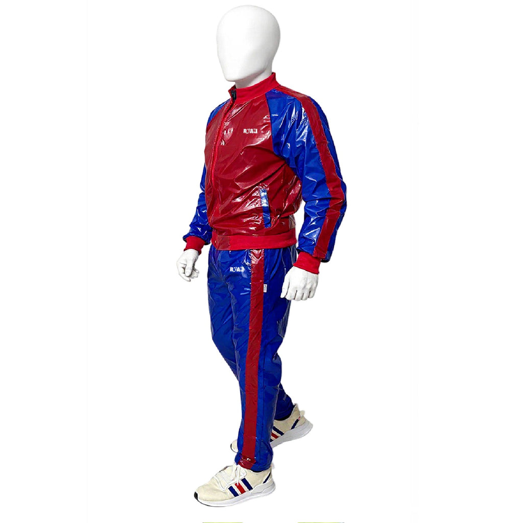 Blue/Red PU Nylon Sport Jogging Suit Lightweight Athletic Tracksuit