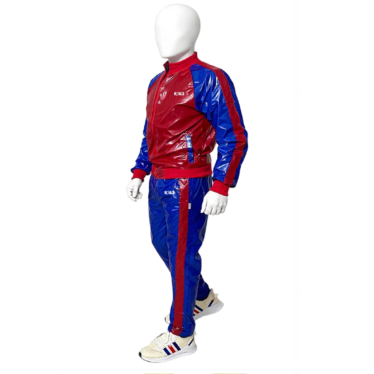 Blue/Red PU Nylon Sport Jogging Suit Lightweight Athletic Tracksuit