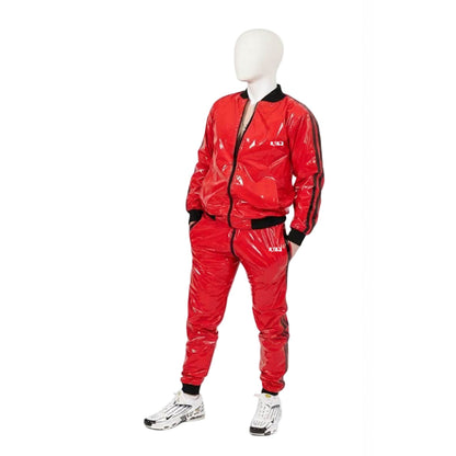 PLAY UP Glossy Red PVC Tracksuit Black Stripe & Logo