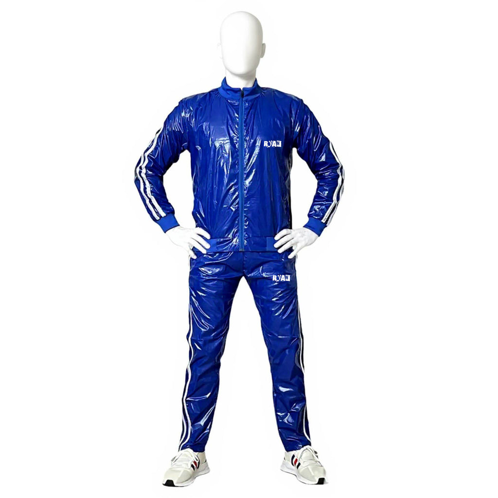 Royal Blue PU Nylon Jogging Suit with White Stripes Unisex Street