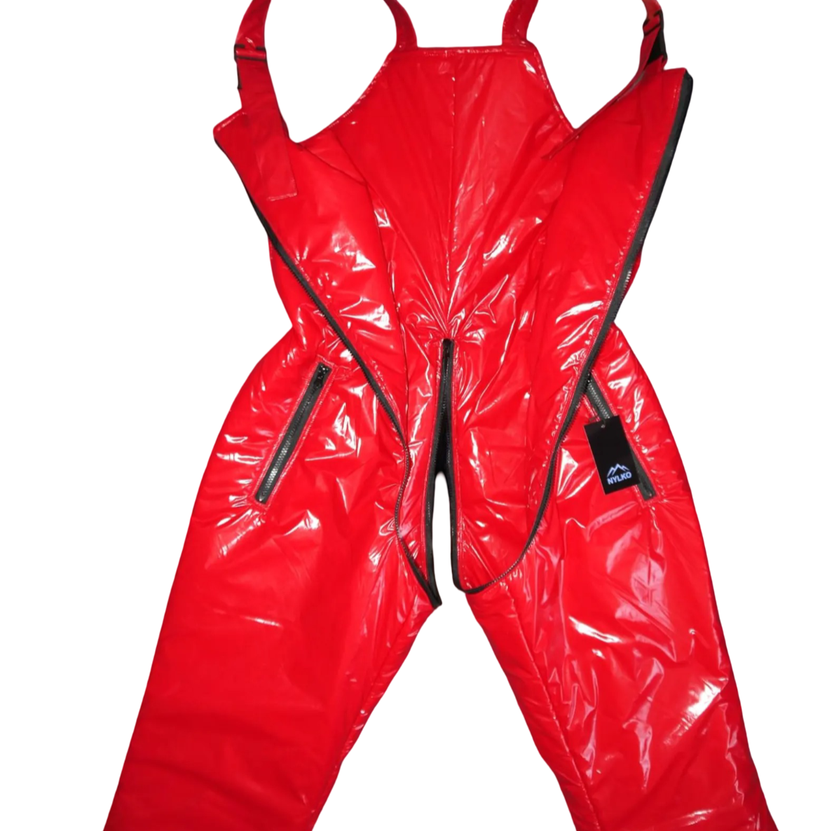 Shiny PVC Wetlook Ski Bib Pants  Insulated Nylon Snow Trousers