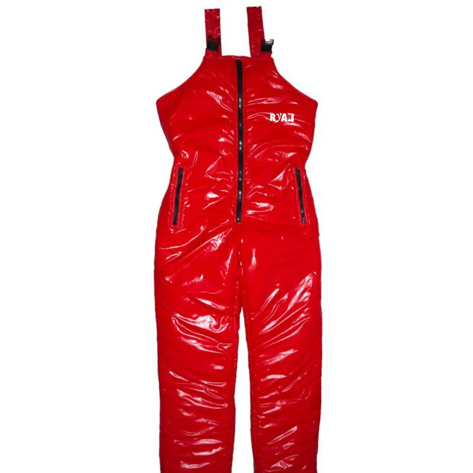 Shiny PVC Wetlook Ski Bib Pants  Insulated Nylon Snow Trousers