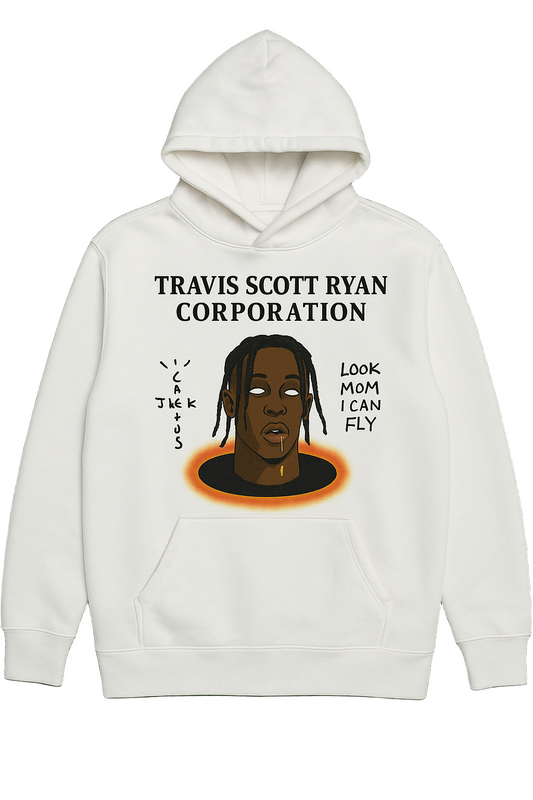 White Hoodie with "TRAVIS SCOTT"  Surreal Portrait Design
