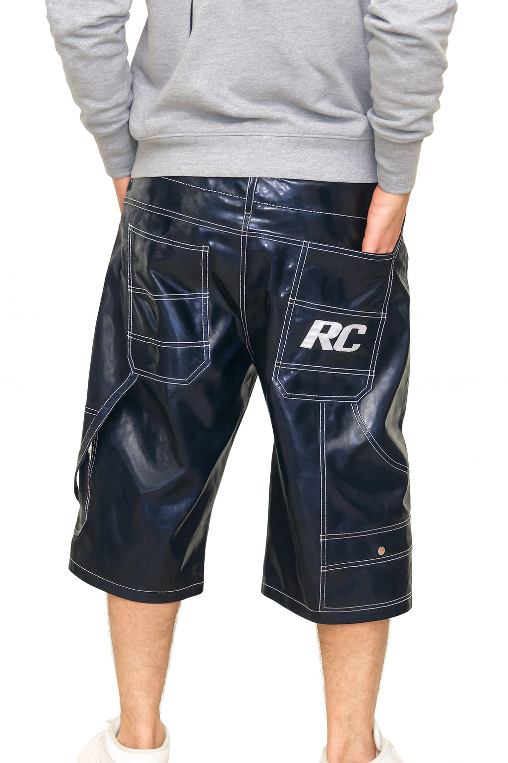 PSY Shorts Baggy PVC Shorts with Contrast Stitching