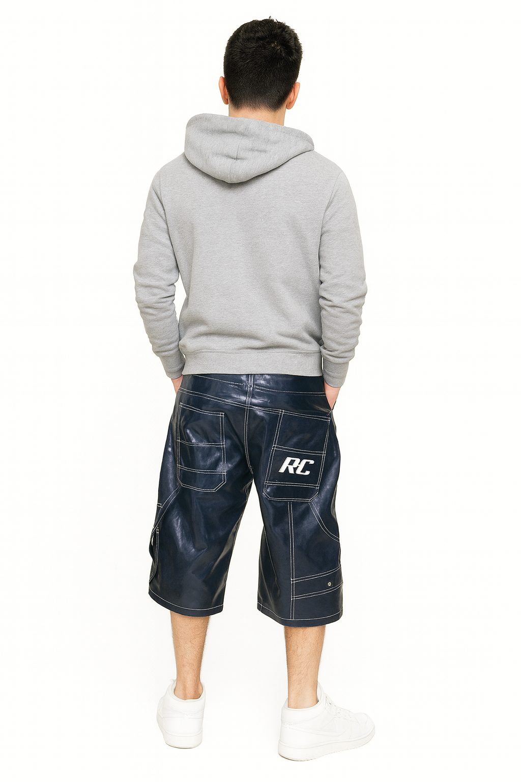 PSY Shorts Baggy PVC Shorts with Contrast Stitching