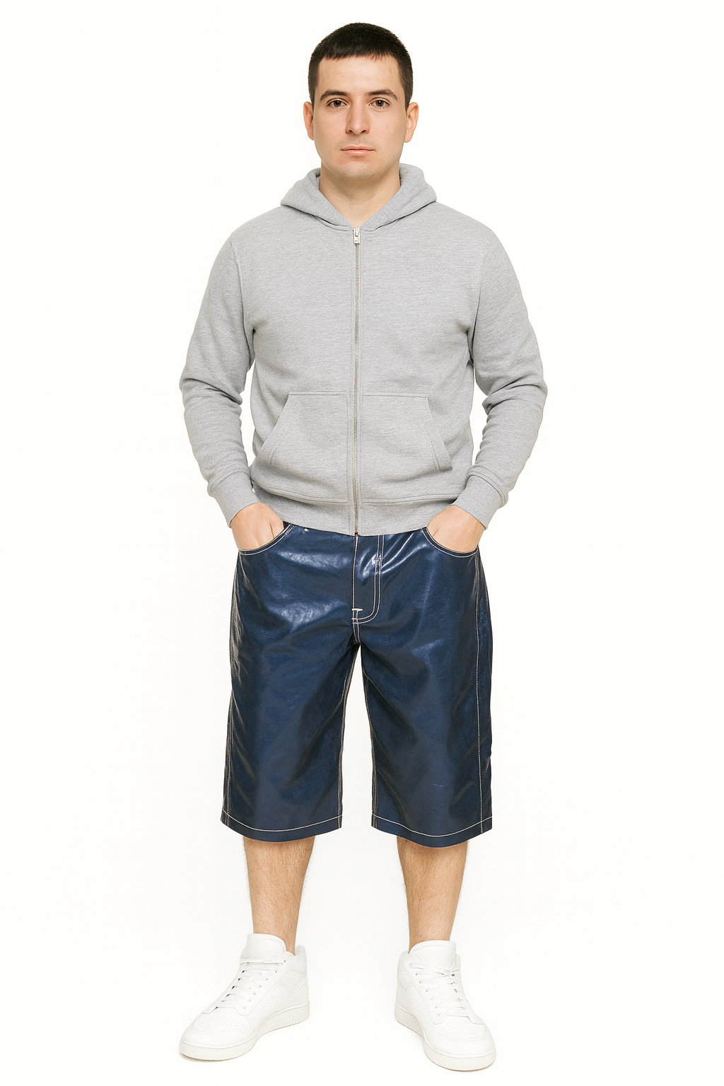 PSY Shorts Baggy PVC Shorts with Contrast Stitching