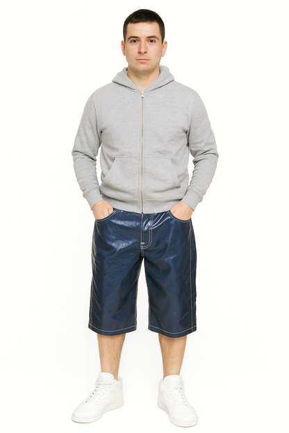 PSY Shorts Baggy PVC Shorts with Contrast Stitching