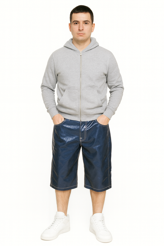 PSY Shorts Baggy PVC Shorts with Contrast Stitching