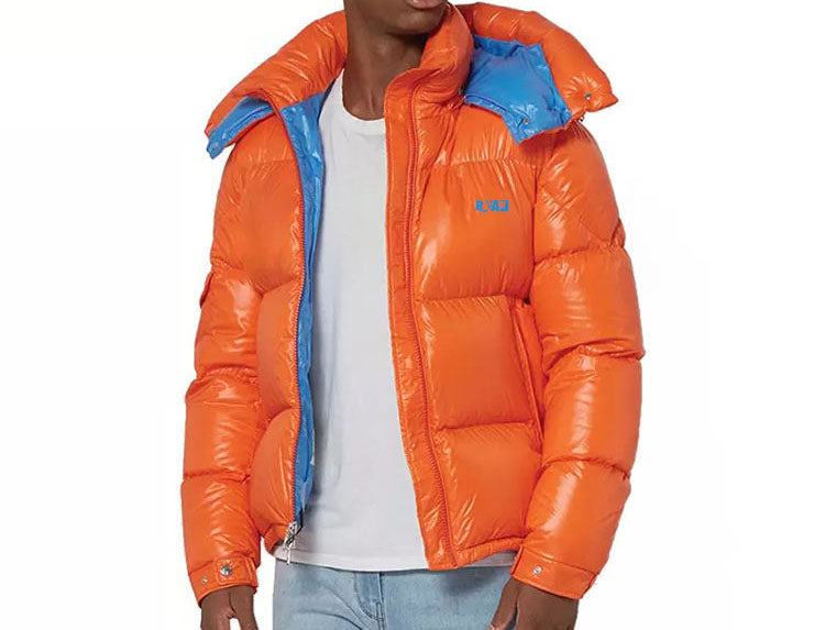 Designer Bright-Color Shiny Puffer Jacket Men’s Winter Bomber with Stand Collar