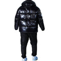High-Quality OEM Hooded Black Heavy Designer Coat – Shiny Plus-Size Winter Bubble Jacket for Men
