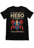 Ryan Corporation “You Can’t Spell Hero Without” Superhero Graphic T-Shirt Black