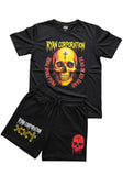 "Punk Skull Black Set Graphic Tee &  Shorts Combo
